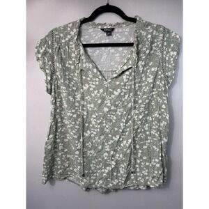 Buffalo Light Olive Boho Capped Sleeve Floral Blousexw Ties Size M